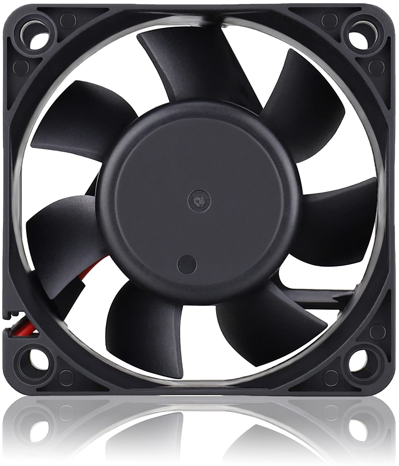 60mm x 60mm 24V Cooling Fan For Computer And Other Electronic Devices - Digilog.pk - a black square cooling fan with seven blades and a red wire visible.