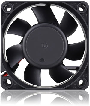 60mm x 60mm 24V Cooling Fan For Computer And Other Electronic Devices - Digilog.pk - a black square cooling fan with seven blades and a red wire visible.