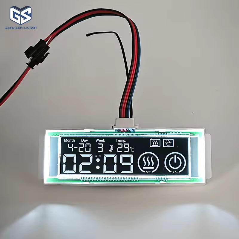 60W 12V LCD Display Time Temperature Date Touch Inductor Defogger Touch Sensor Switch For Bathroom Smart Mirror - a rectangular white housing with a backlit screen displaying time, date, and temperature.