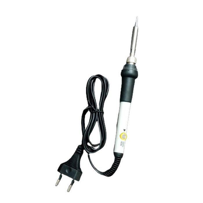 60W 220V Adjustable Temperature Control Soldering Solder Iron For Electronic Repair - a white and black handheld tool with a power cord and a yellow temperature control dial.