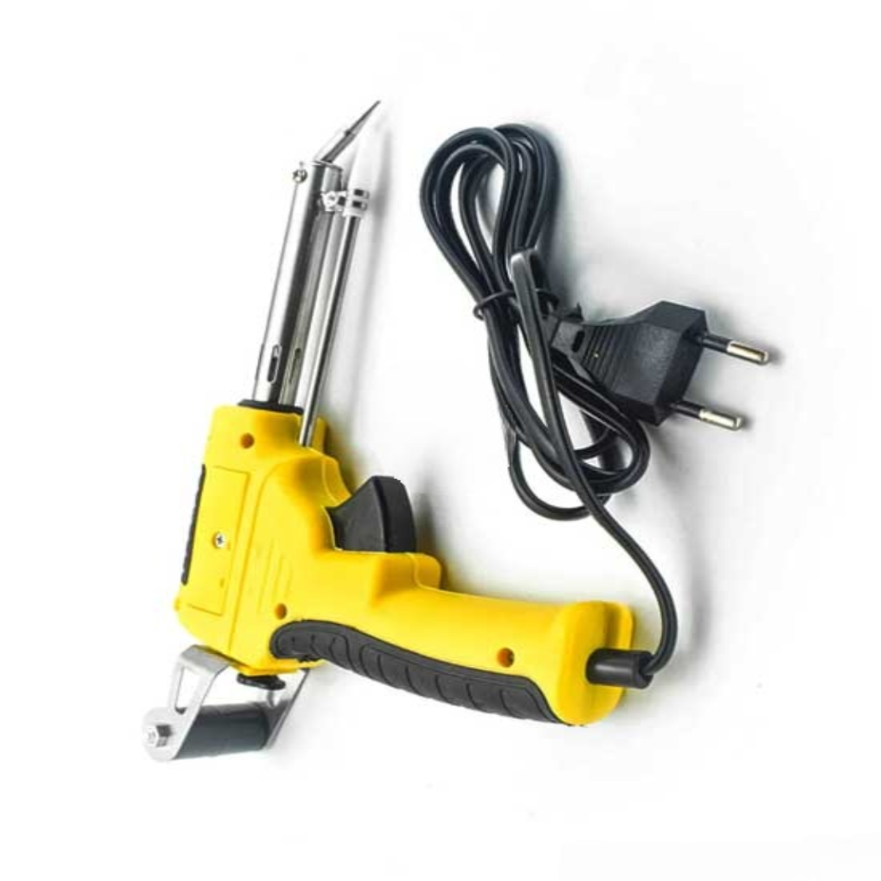 60W Automatic Portable Tin Soldering Gun Cj-129 220-240V - a yellow and black handheld soldering gun with a power cord and plug.