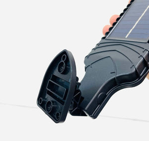 616-4 Motion Sensor Street Lamp - a close-up of the black plastic mounting bracket attached to the solar panel housing.