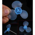623Y2A Soft Blue 62mm Toy Fan Blade Propeller Three-blade Propeller Fan Blade - light blue plastic propeller with a 1.95mm central hole and a metal shaft attachment.