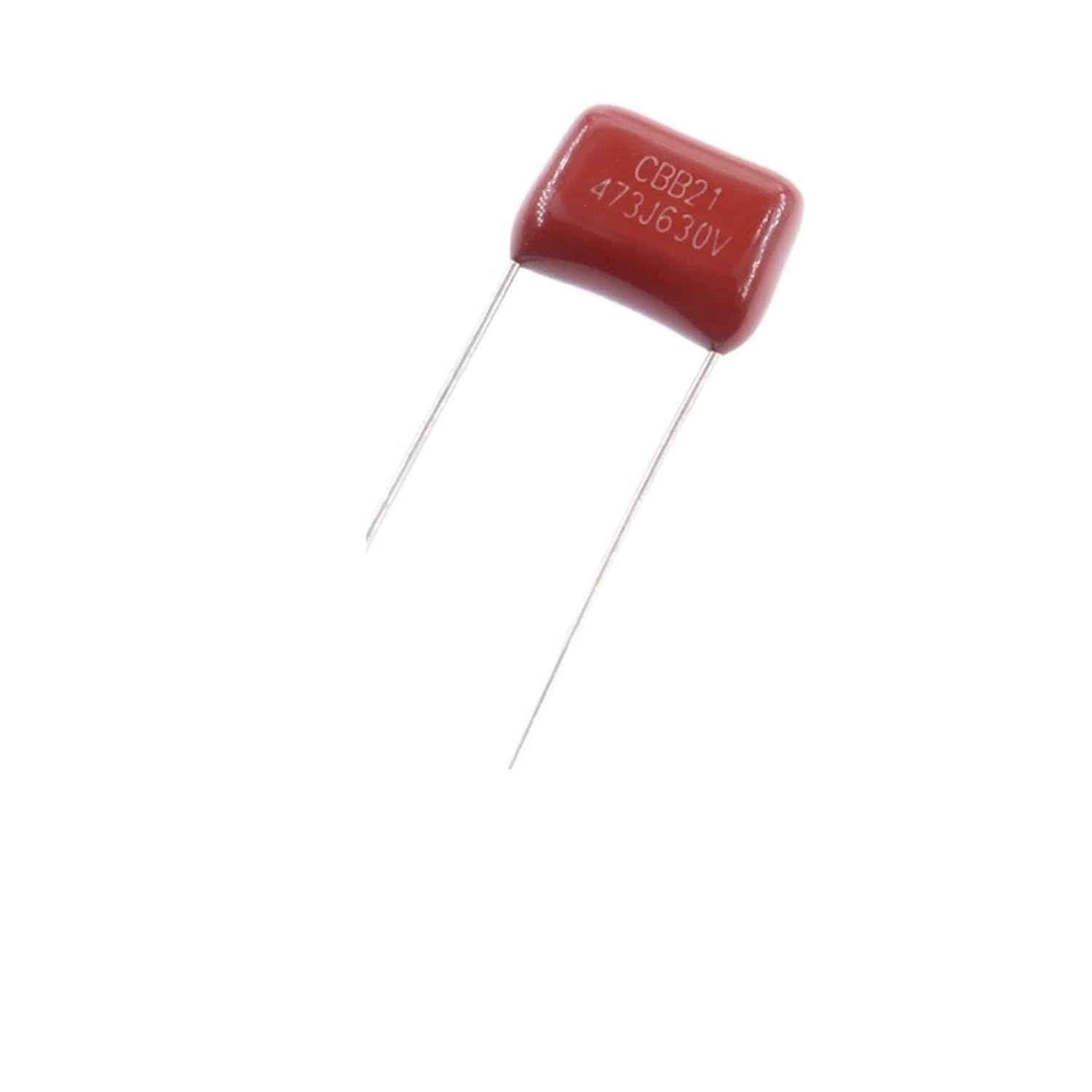 630V473J 0.047uF Pitch 47nF 630V 473 473J Cbb Polypropylene Film Capacitor - a small red rectangular electronic component with two wire leads, marked with CBB21 473J630V.