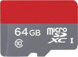 64GB Class 10 Ultra Micro SD Memory Card - shown as a rectangular grey and red card with 64GB, MicroSDXC I, and a class 10 symbol printed on the front.