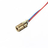 650nm 6mm 3V 5mW Laser Dot Diode Laser Diode - a small cylindrical brass laser module with a red and blue wire attached to the rear.