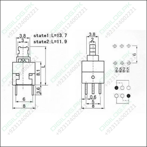6 Pin Push Lock Button 7x7 Pcb Mount Dpdt Switch