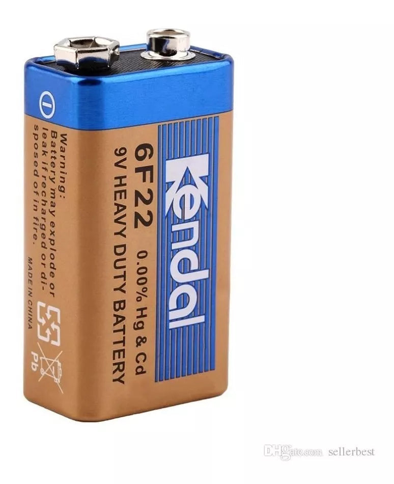 6F22 9V Battery Heavy Duty Battery | Best Price - a rectangular bronze-coloured battery with a blue top featuring two metal snap terminals.