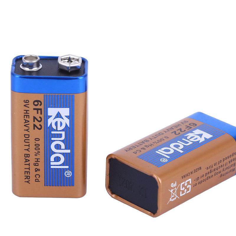 6F22 9V Battery Heavy Duty Battery | Best Price - shown as two rectangular brown and blue batteries with top terminals, one standing upright and one lying on its side.