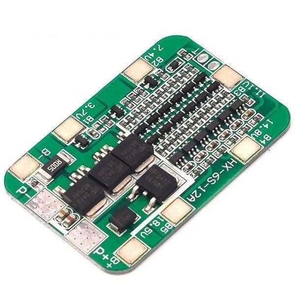 6s BMS 22.2V 12A Lithium Battery 6 Cells 18650 Charging Charger Protection Board Module - a rectangular green circuit board with multiple solder pads labeled B-, B1, B2, B3, B4, B5, P+, and P-.
