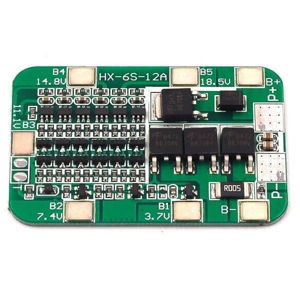 6s BMS 22.2V 12A Lithium Battery 6 Cells 18650 Charging Charger Protection Board Module - a rectangular green circuit board with multiple soldering pads labeled B1 through B5, B-, and P.