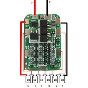 6s BMS 22.2V 12A Lithium Battery 6 Cells 18650 Charging Charger Protection Board Module - a green circuit board with labeled connection points and a wiring diagram for six battery cells.