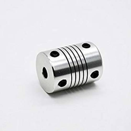 6x10mm Flexible Coupling Shaft - a silver-coloured cylindrical metal connector with a ribbed center and four visible black set screws.