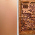 6x4 Inch One Sided Bakelite Copper Sheet One Sided Clad Plate Laminate PCB Board - one blank copper sheet next to one with a printed circuit pattern.