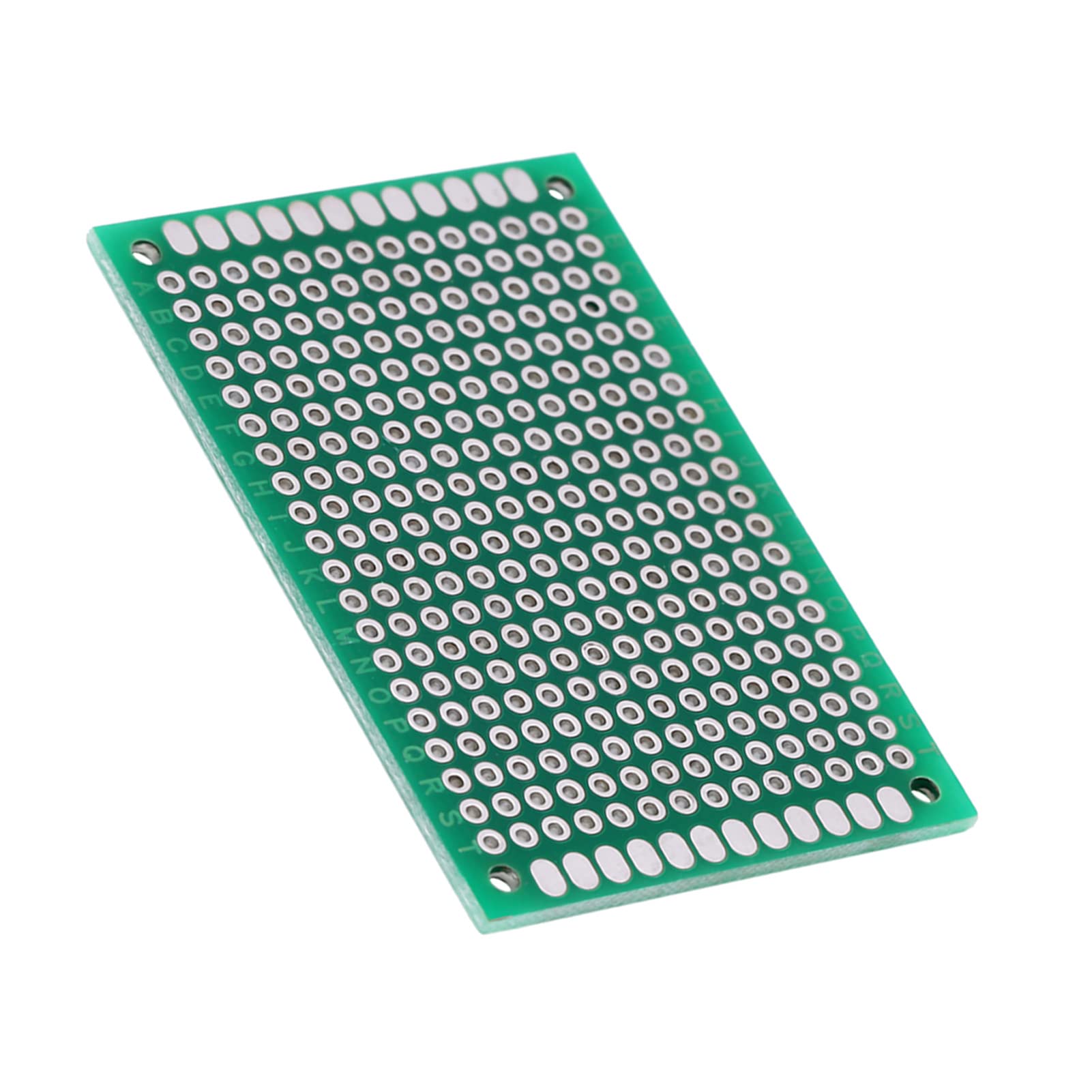 6x4cm 2.54mm Single Sided Universal Printed Circuit Board For DIY Soldering - a rectangular green PCB featuring a grid of copper-plated holes and lettered rows.