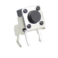 6x6x1.6mm Right Angle PCB Mini Momentary Tactile Push Button Switch - a square metal-cased component with a black circular button and two pins.