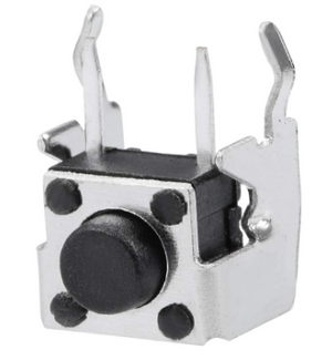 6x6x1.6mm Right Angle PCB Mini Momentary Tactile Push Button Switch - a small black square tactile switch with a side-facing button and metal legs.