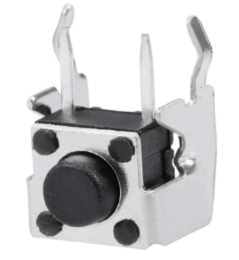 6x6x1.6mm Right Angle PCB Mini Momentary Tactile Push Button Switch - a small black square tactile switch with a side-facing button and metal legs.