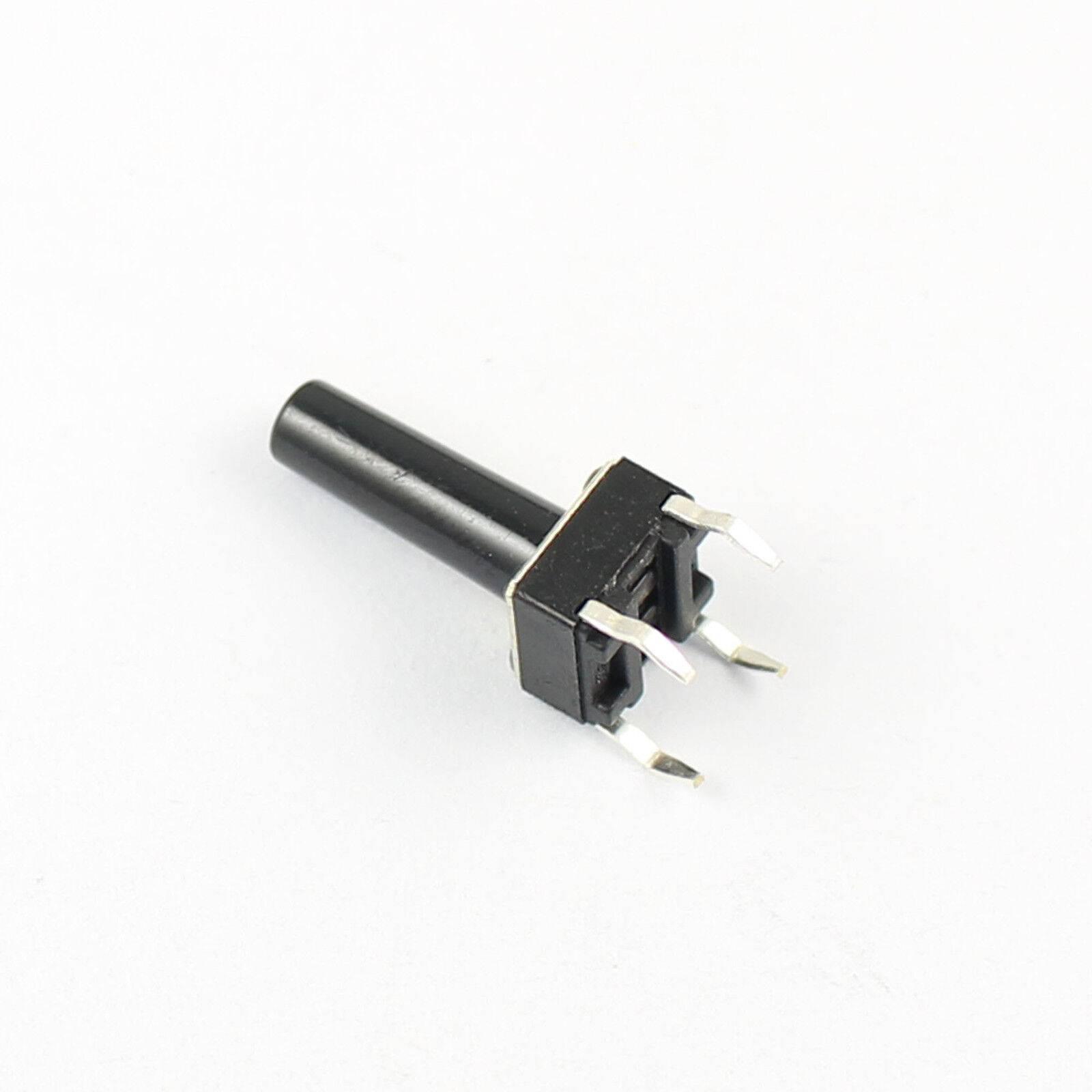 6x6x14mm Momentary Tactile Tact Push Button Switch 4 Pin DIP High 14mm - a black four-pin tactile switch with a long cylindrical actuator.