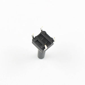 6x6x14mm Momentary Tactile Tact Push Button Switch 4 Pin DIP High 14mm - a black square tactile switch with four metal pins and a tall cylindrical actuator button.