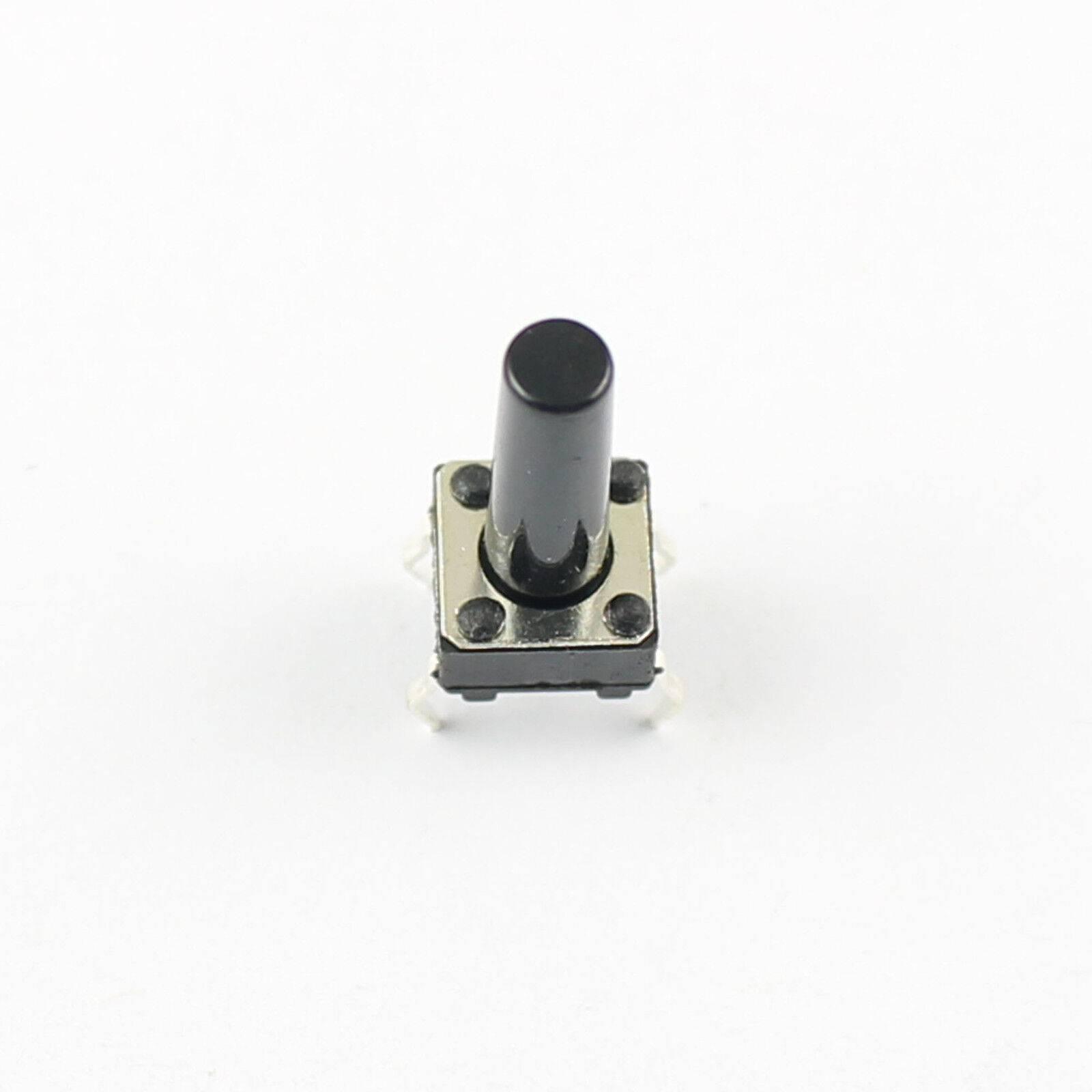 6x6x14mm Momentary Tactile Tact Push Button Switch 4 Pin DIP High 14mm - a small black square tactile switch with a tall black cylindrical actuator.