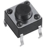 6x6x5mm 4 Pin DIP Tactile Momentary Push Button Switch - a square black component with a central round button and four metallic pins.