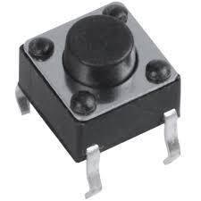 6x6x5mm 4 Pin DIP Tactile Momentary Push Button Switch - a square black component with a central round button and four metallic pins.