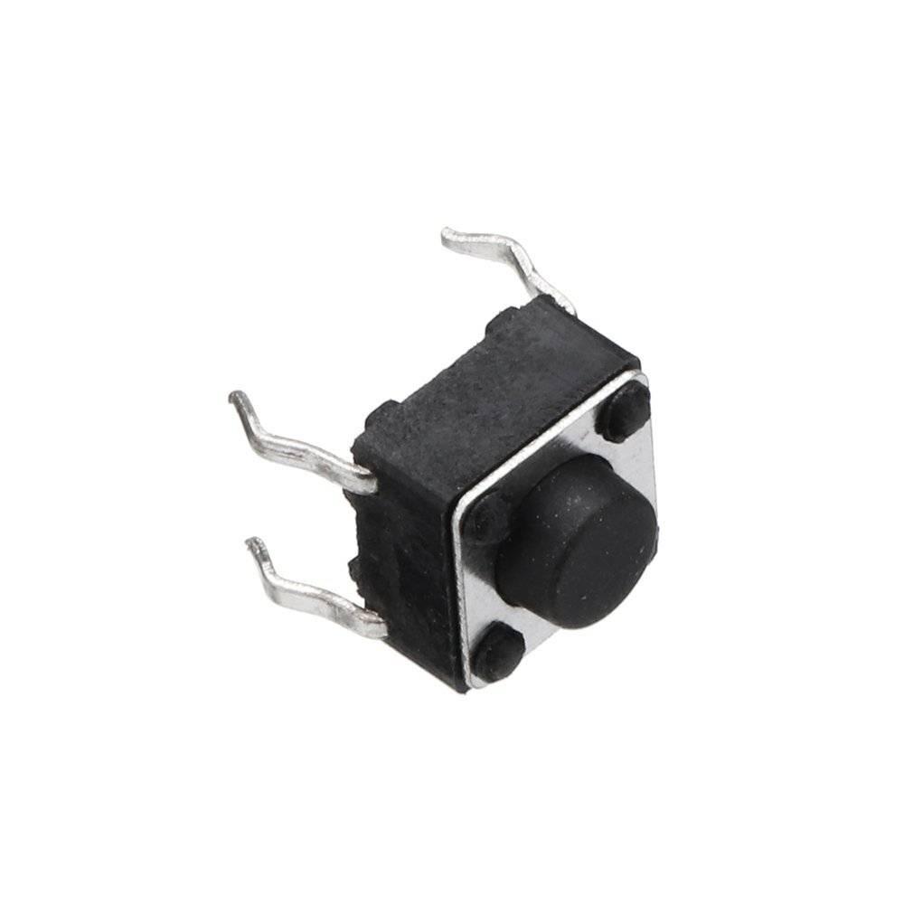 6x6x5mm 4 Pin DIP Tactile Momentary Push Button Switch - a small black square tactile switch with four metal pins and a central round push button.
