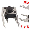 6x6x6mm Right Angle Tactile Push Button Micro Switch 2 Pin - two black and silver tactile switches shown from different angles, with one held by fingers.
