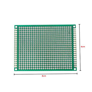 6x8cm Single Side Fiberglass PCB Veroboard Stripboard Circuit Project Board - a green rectangular circuit board with a grid of holes and dimensions.