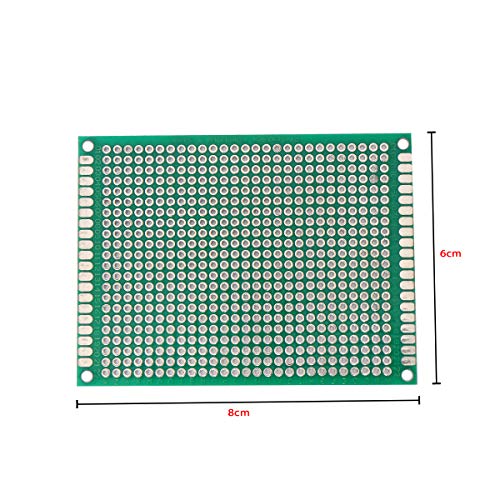 6x8cm Single Side Fiberglass PCB Veroboard Stripboard Circuit Project Board - a green rectangular circuit board with a grid of holes and dimensions.