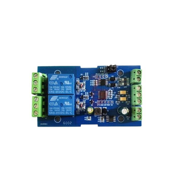 7-24V Modbus Rtu 2-way Relay Module Switch Input/output RS485/TTL Anti-reversing - a blue rectangular circuit board featuring two Songle relays, screw terminals, and multiple pin headers.