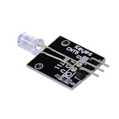 7 Color Flashing LED Module Ky 034 Hw-481 - a black rectangular circuit board with a clear LED and three metal pins.