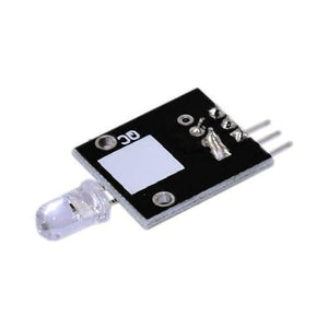 7 Color Flashing LED Module Ky 034 Hw-481 - a clear LED bulb mounted on a small black circuit board with three connector pins.