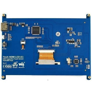 7 Inch HDMI Capacitive Touch LCD Screen For Raspberry - the blue back of the circuit board with HDMI, USB, and backlight switch ports.