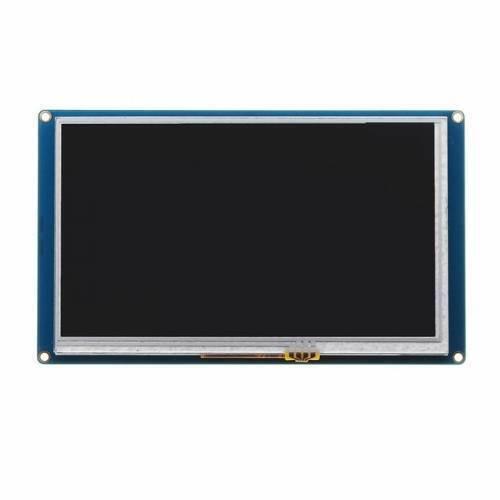 7 Inch Nextion HMI LCD Touch Display Screen NX8048T070 - a rectangular black screen mounted on a blue circuit board with mounting holes at the corners.