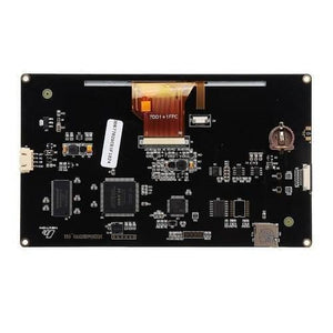 7 Inch Nextion TFT HMI LCD Touchscreen NX8048K070 - the black rectangular circuit board back with a ribbon cable, SD card slot, and connectors.