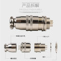 7 Pin 12mm Mic Circular Connector - shown in an exploded view, displaying its silver-colored metal housing, internal components, washers, and locking nuts.