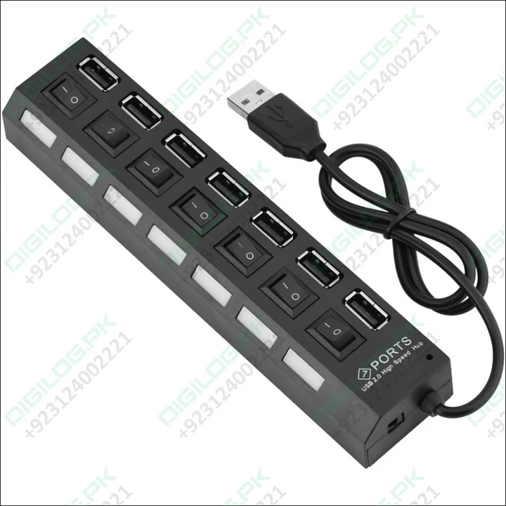 7 Port USB Hub,480Mbps No Conflict Plug & Play USB 2.0 Charger Hub with 7 Independent Switches and Multi-Level