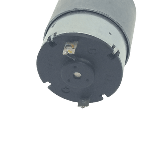 70 RPM DC 2V To 24V Center Shaft DC Gear Motor AX940097 - a close-up of the black plastic rear end with two metal terminals and a central shaft.