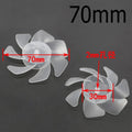 70mm 7 Blade Hard Plastic Fan Propeller Fan Wing Fan Blade Fan Par For 3V 5V 6V 9V 12V Motors - shown in a dimension diagram with two clear plastic fan blades and red arrows indicating 70mm and 30mm sizes.