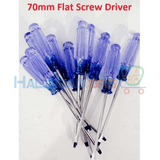 70mm Flat Head Screwdriver Thin Flat Blade Tip Edge - a cluster of small handheld tools with thin metal flat-blade tips and transparent blue plastic handles.