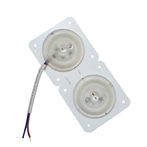 70MMX140MM LED Light Modules Bulb Magnet Easy Install 220V 24W - a white rectangular board with two circular LED modules and a two-wire power cable.