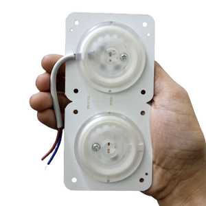 70MMX140MM LED Light Modules Bulb Magnet Easy Install 220V 24W - shown as two white circular LED panels held in a hand with a two-wire power cable.