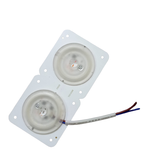 70MMX140MM LED Light Modules Bulb Magnet Easy Install 220V 24W - a white rectangular plate with two circular LED light modules and a two-wire cable.