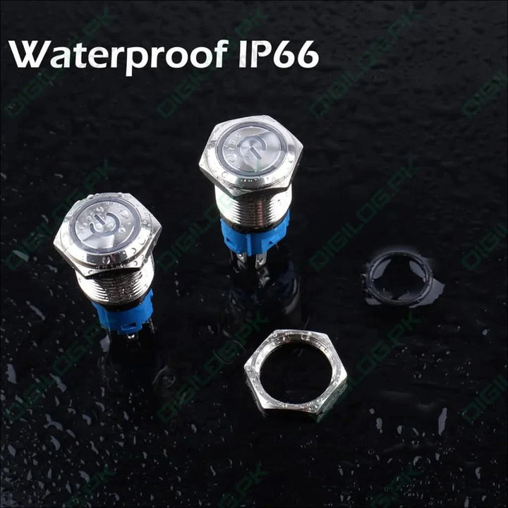 16mm Metal Latching Push Button Switch Waterproof Anti Vandal Silver Shell 12V 24V