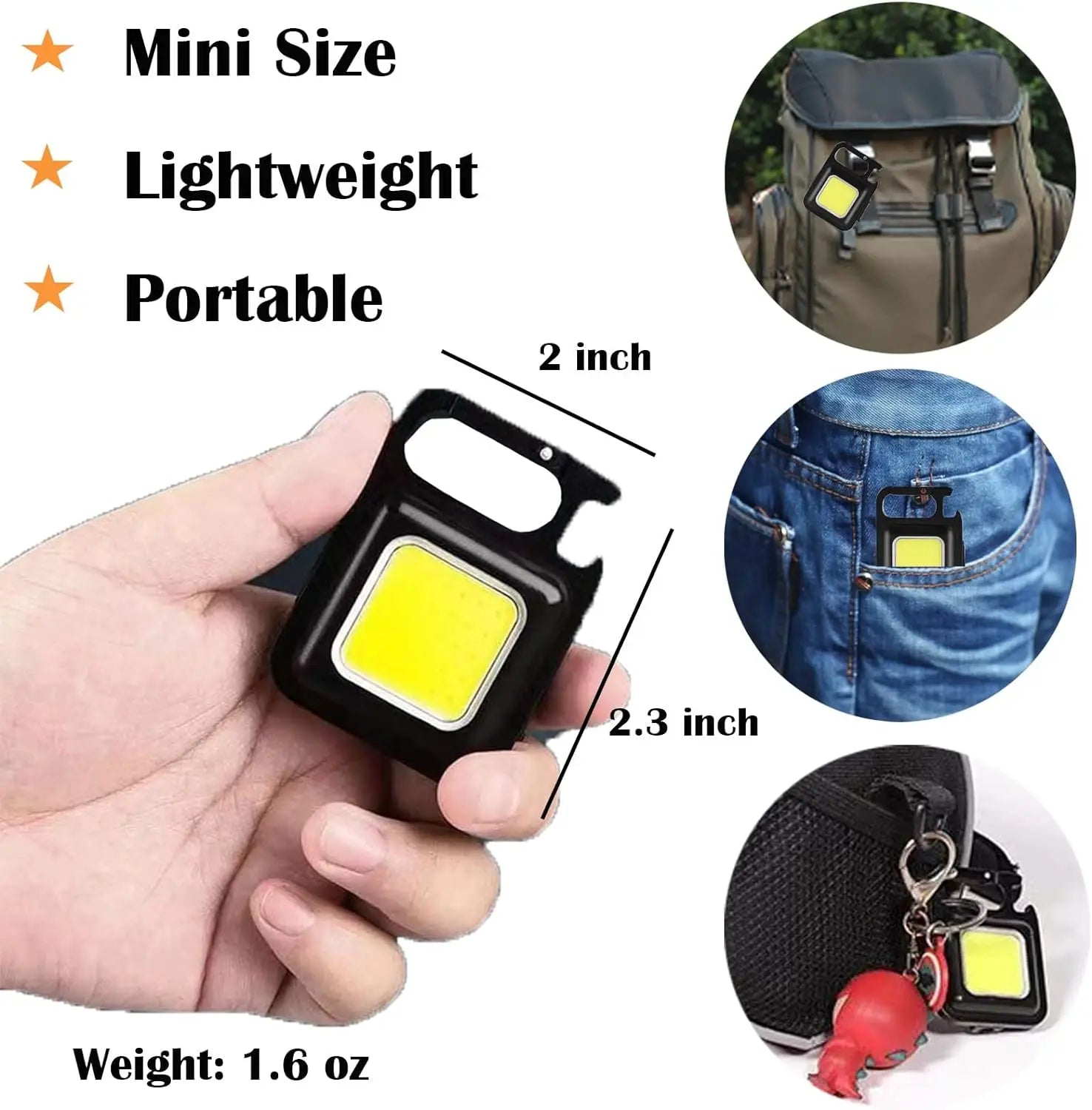 thumbnail image 2 of COB Rechargeable Keychain Flashlight | Mini Small Flashlight With 3 Light Modes, Folding Bracket, Bottle Opener 2 of 9