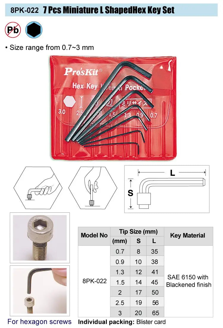 Miniature l Key Wrench Screwdriver Kit Hex Set Allen 7pcs