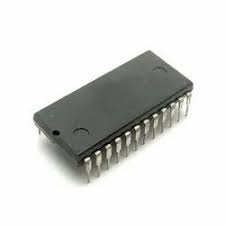 74154 IC Decoder Demultiplexer - Best Price - Digilog.pk - a black, rectangular integrated circuit chip with two rows of metal pins extending from its sides.