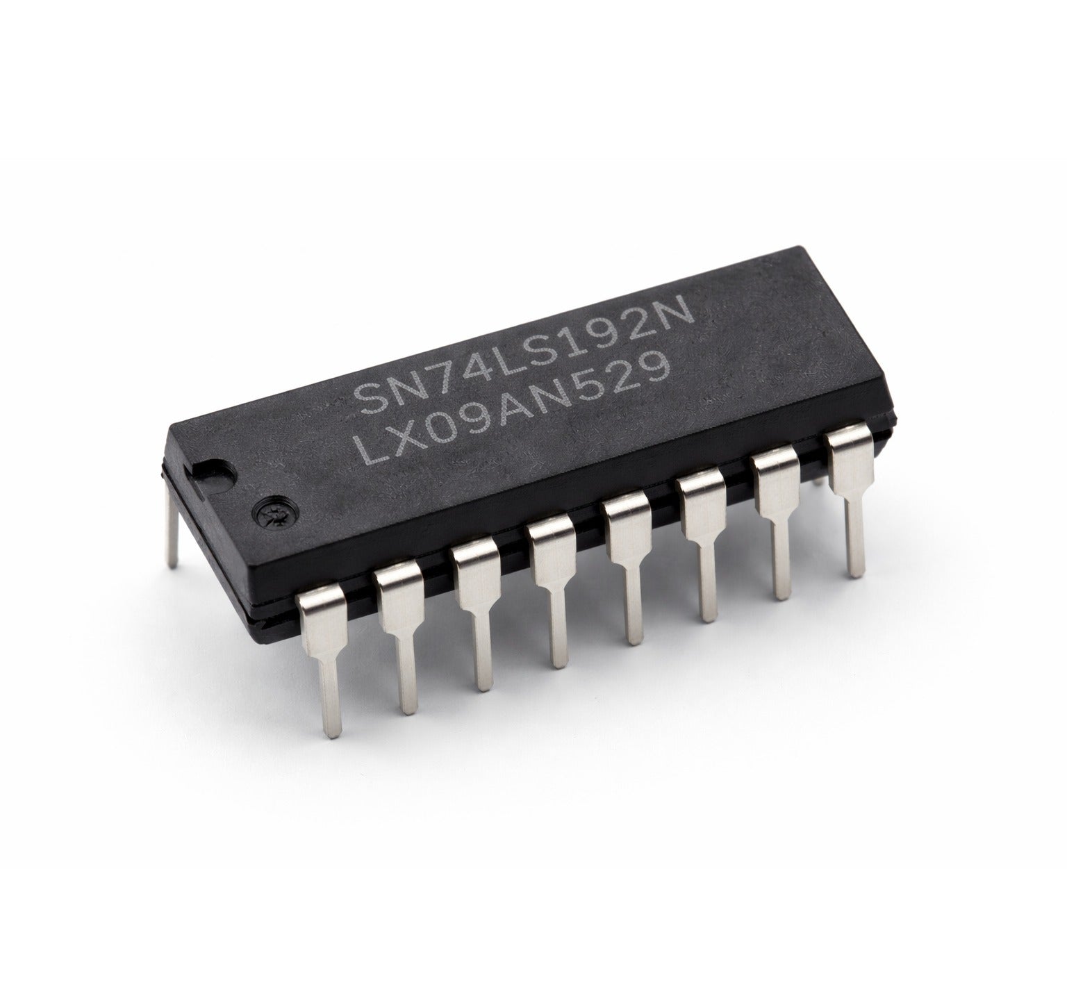 74192 74LS192N Synchronous 4 Bit UpDown Decade Counter (DIP-16) - a black 16-pin dual in-line package integrated circuit with SN74LS192N LX09AN529 printed on top.